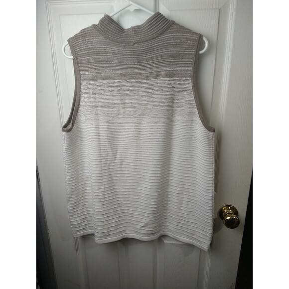 Chicos Woman 3/L Sweater Tank Mock Neck Brown Cream Striped Sleeveless Pullover - Picture 9 of 9